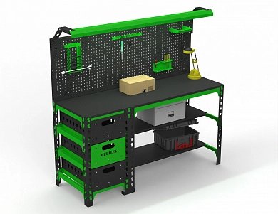 Столы Metalex с выдвижными ящиками, перфопанелью и комплектом освещения